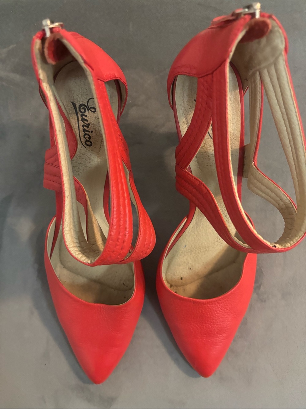 Red Pointed-Toe Ankle-Strap Heels